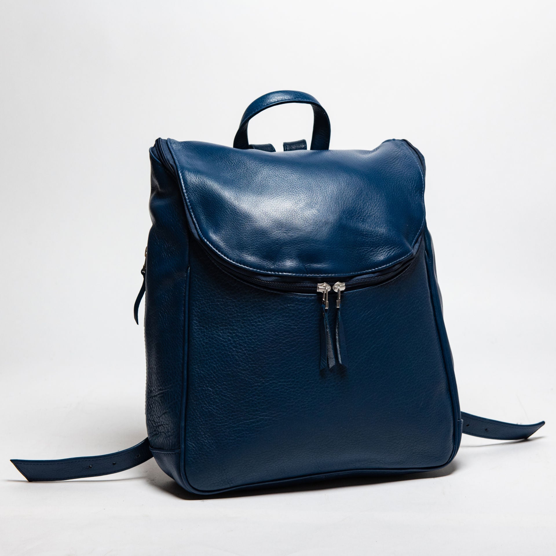 Blue leather backpack womens sale