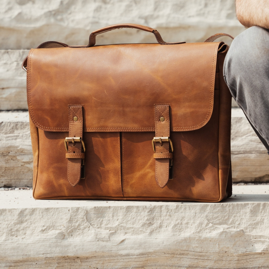 Coarse Leather Messenger | Saddle Brown Crossbody Bag