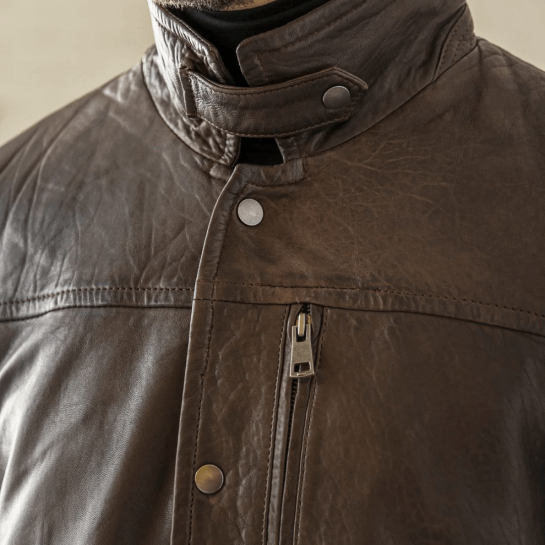 Shearling Collar Leather Coat