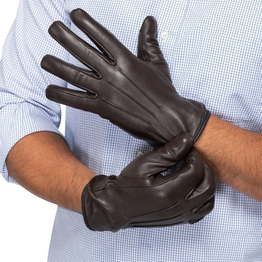 š Leather Gloves Men - Brown (100% off)