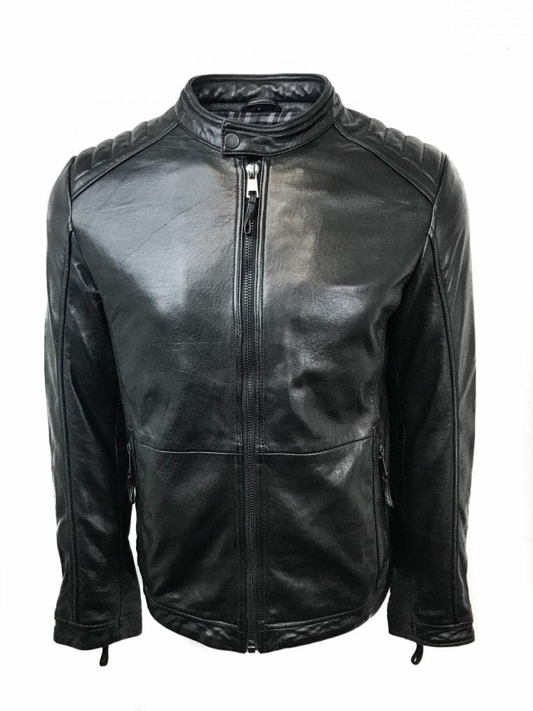 Mens Racer Leather Jacket - Black - HIDES