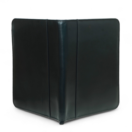 Zip Up Leather Padfolio - Black