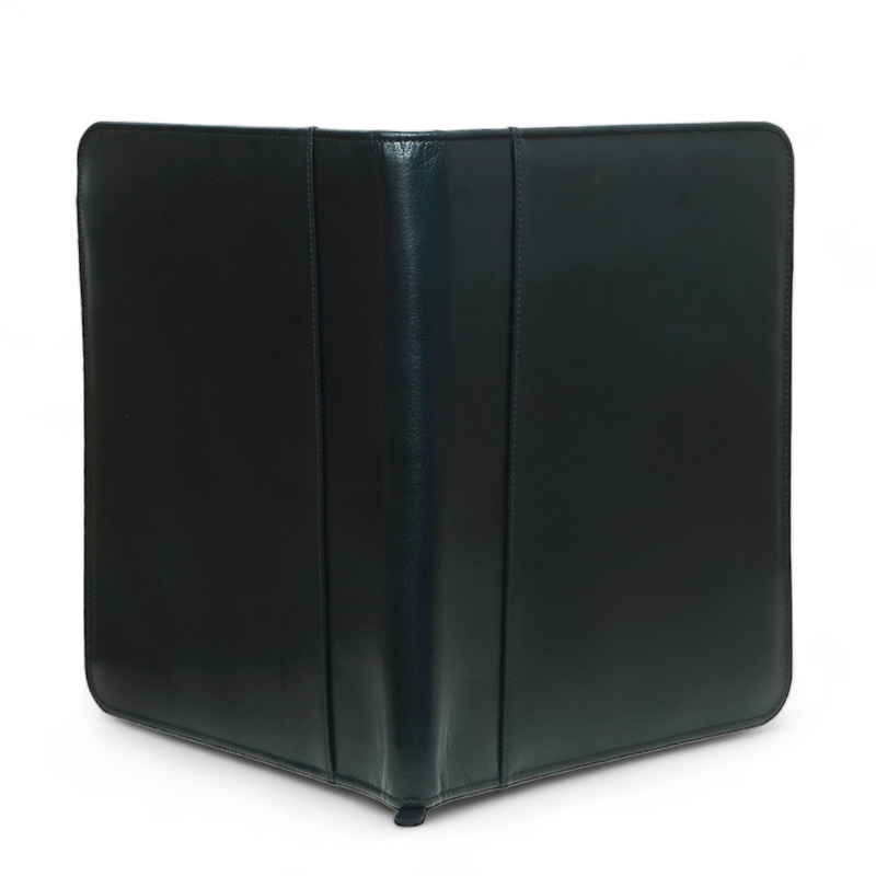 Zip Up Leather Padfolio - Black