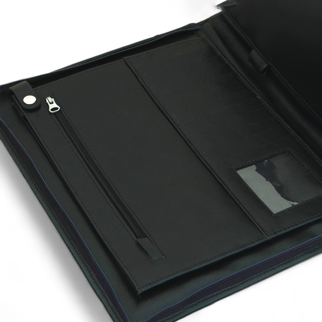 Zip Up Leather Padfolio - Black