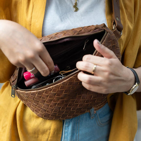 Nexus Woven Leather Belt Bag - Saddle Brown