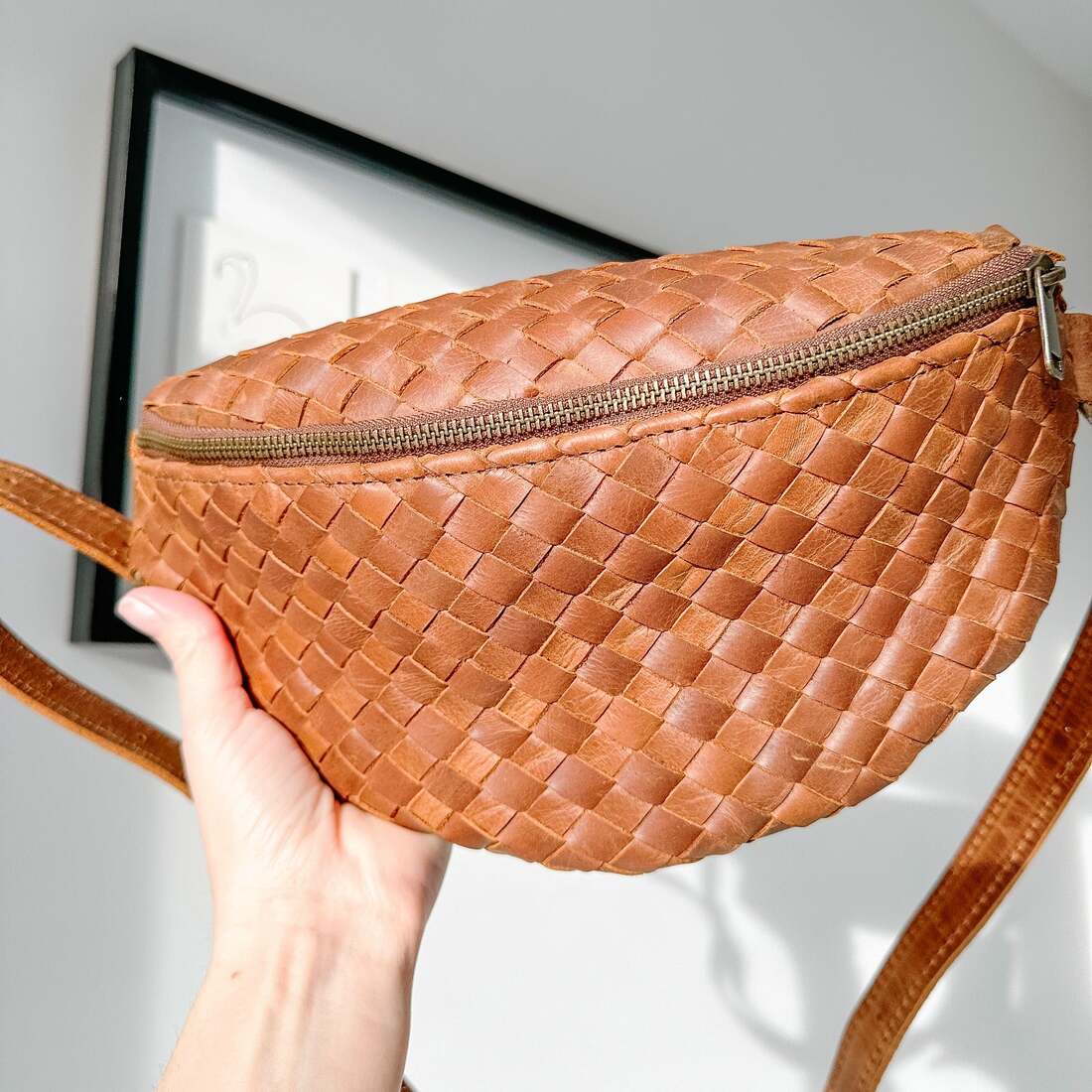 Nexus Woven Leather Belt Bag - Saddle Brown