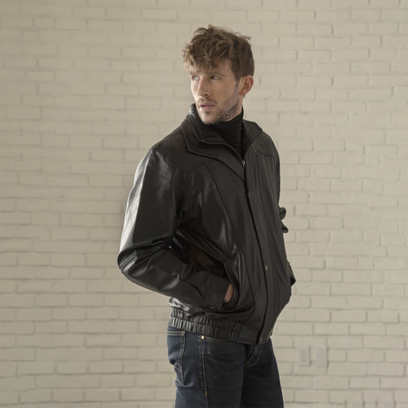 Leather Bomber Jacket Men Double Collar Winter Jacket HIDES