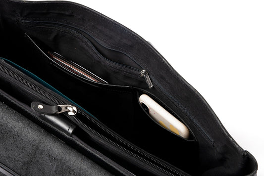 Front Pocket Leather Briefcase - Black