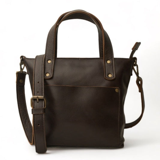 dark brown leathe tote bag