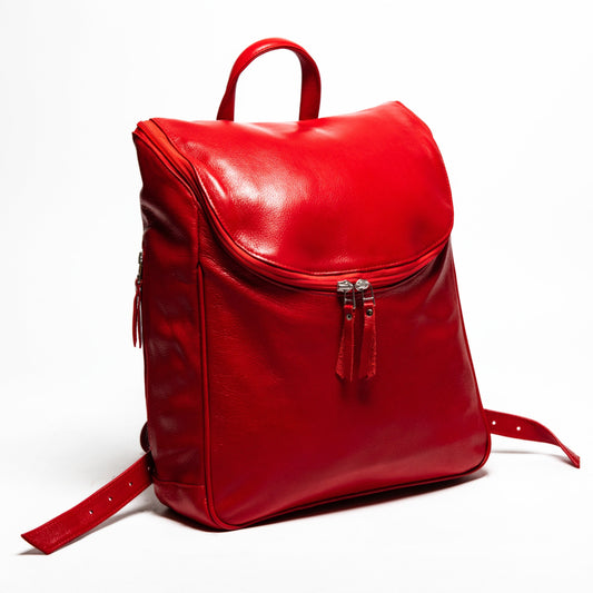 Student Leather Backpack - Red