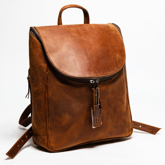 Student Leather Backpack - Saddle