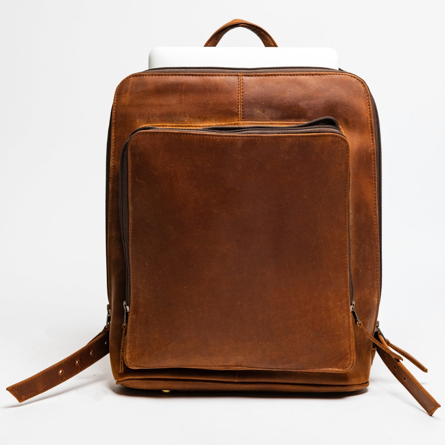 Tech Leather Backpack - Saddle