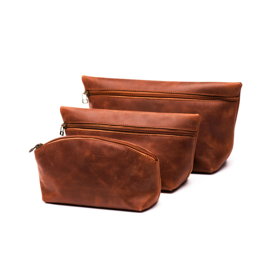 Leather Makeup Bag - Saddle Brown