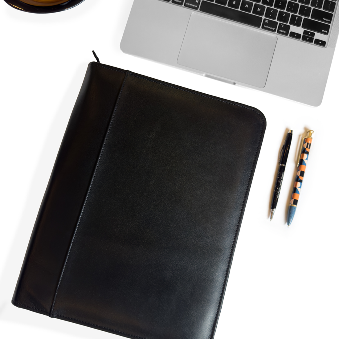 Zip Up Leather Padfolio - Black