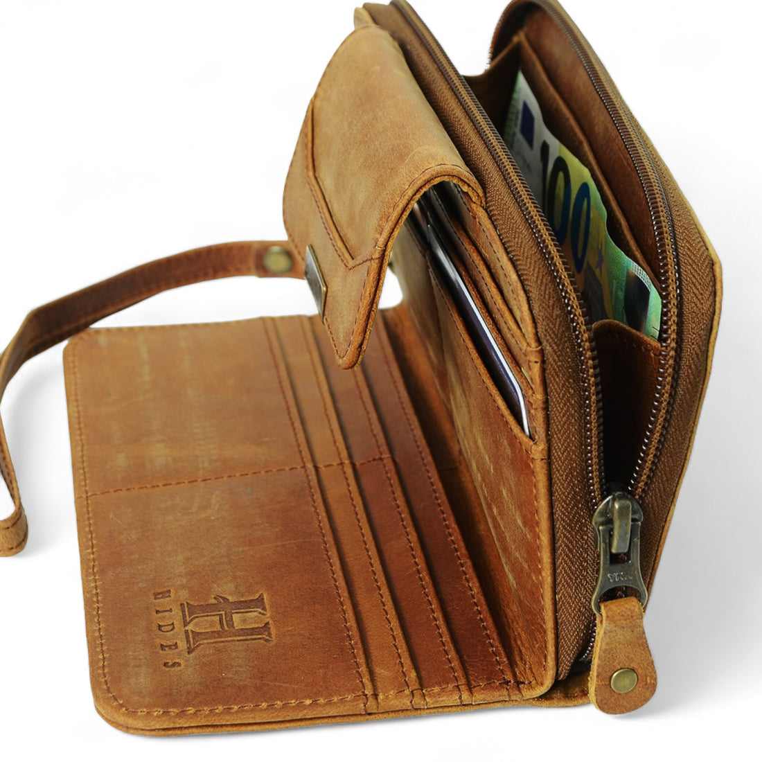 18-Card Leather Zipper Wallet | Saddle Brown - HIDES