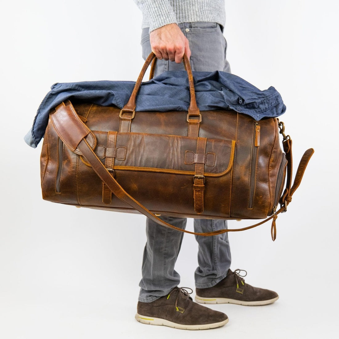 Alpha Leather Duffle | Travel Bag with Shoe Comp - HIDES