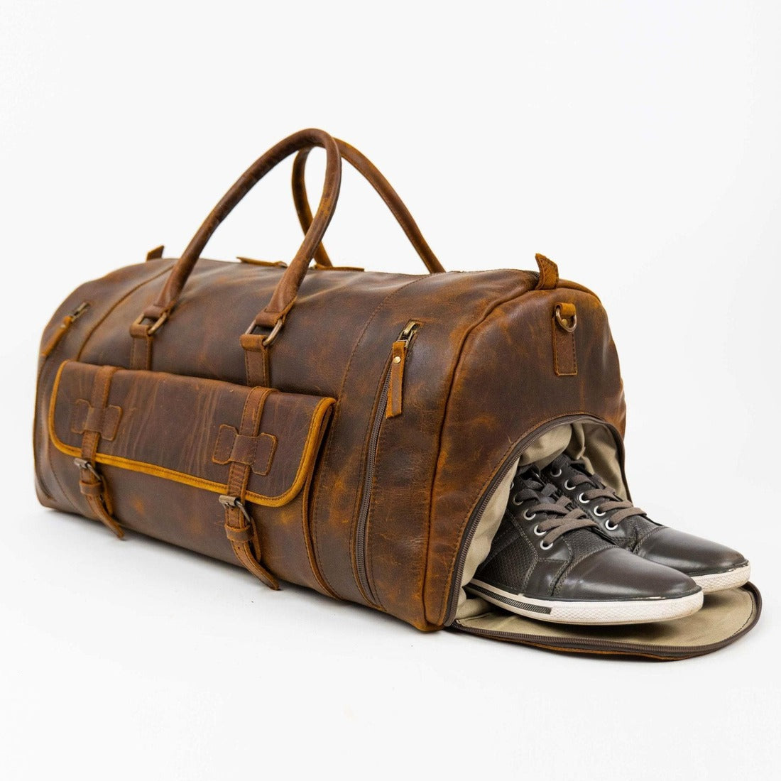 Alpha Leather Duffle | Travel Bag with Shoe Comp - HIDES
