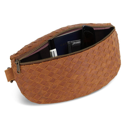 Nexus Woven Leather Belt Bag - Saddle Brown