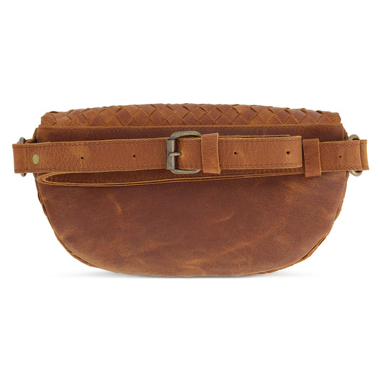 Nexus Woven Leather Belt Bag - Saddle Brown