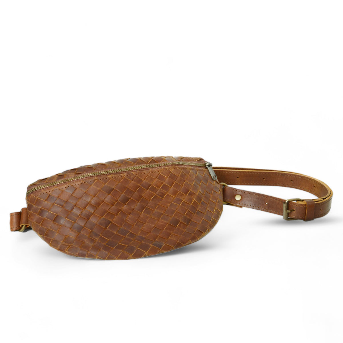 Nexus Woven Leather Belt Bag - Saddle Brown