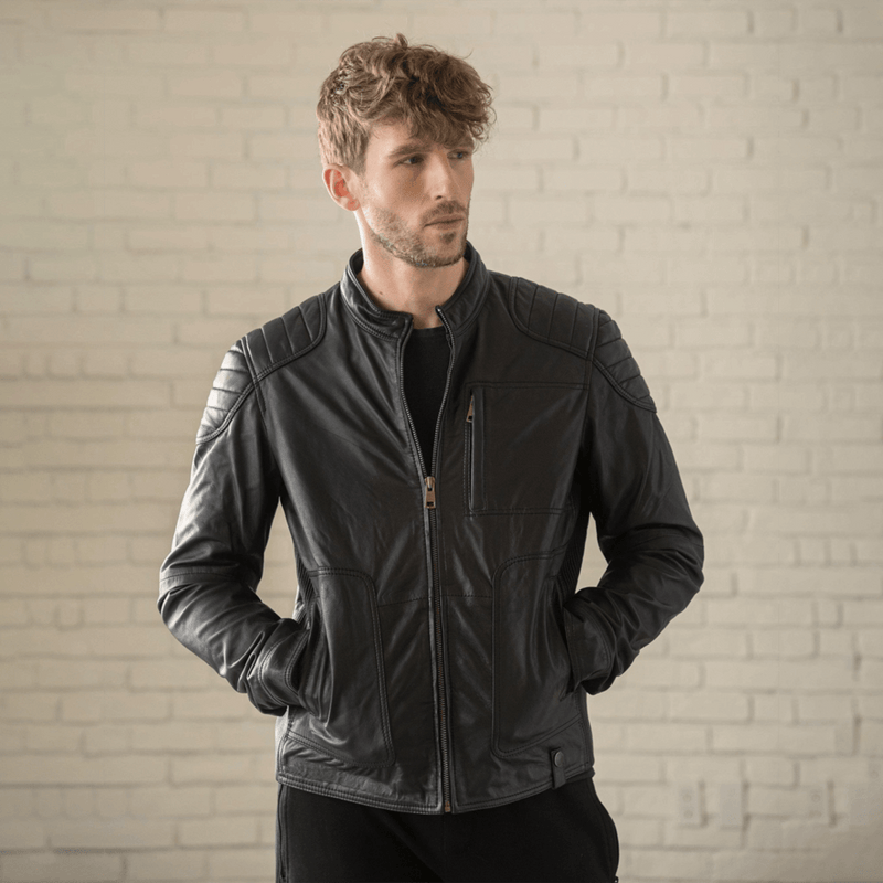 Biker Leather Jacket Men - Black