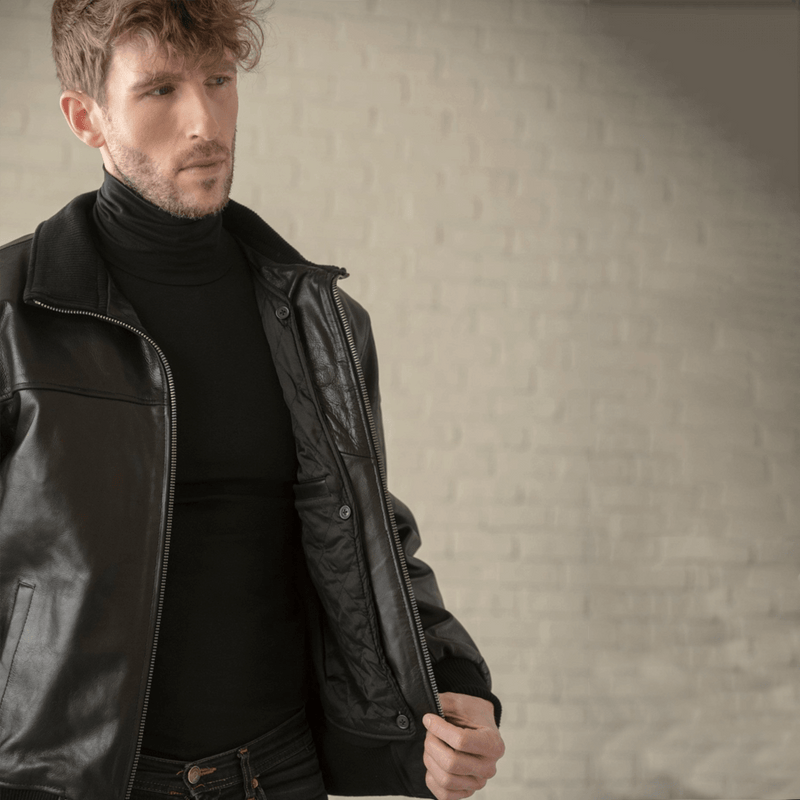 Classic Leather Bomber - Black