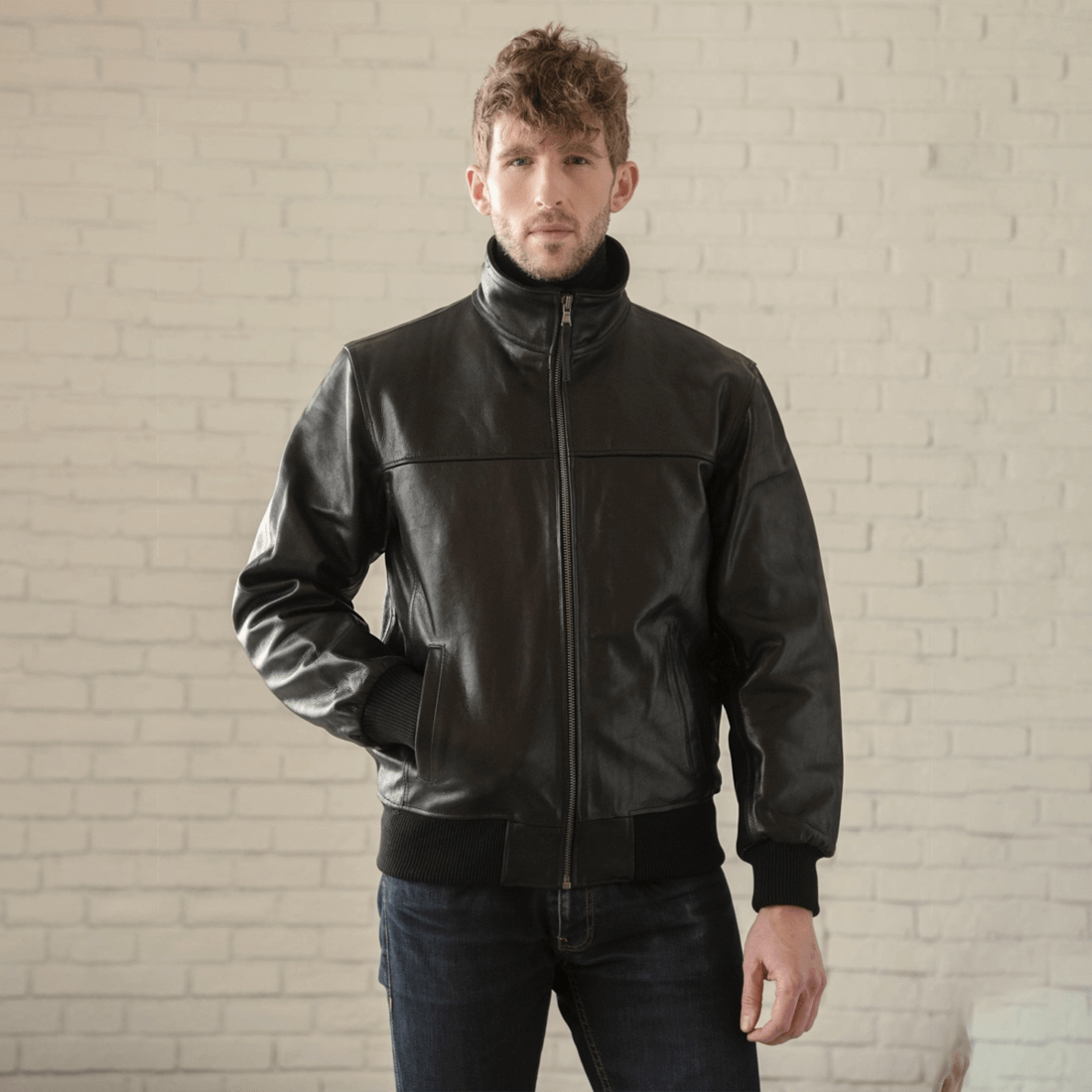 Classic Leather Bomber - Black