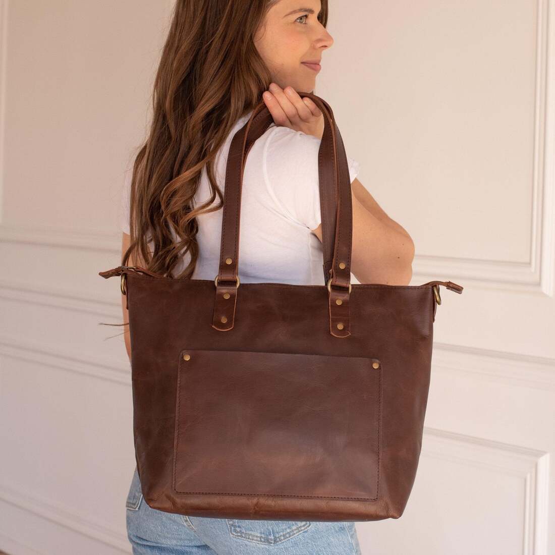 Cara Refined buy Grain Leather Large Tote Bag, Classic Saddle Tan