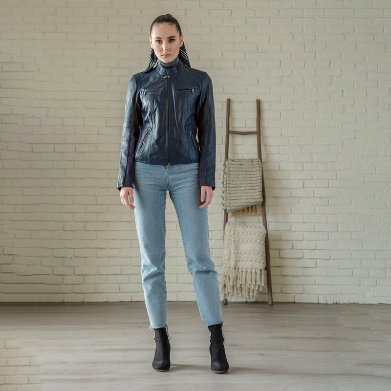 Daisy Leather Jacket - Blue