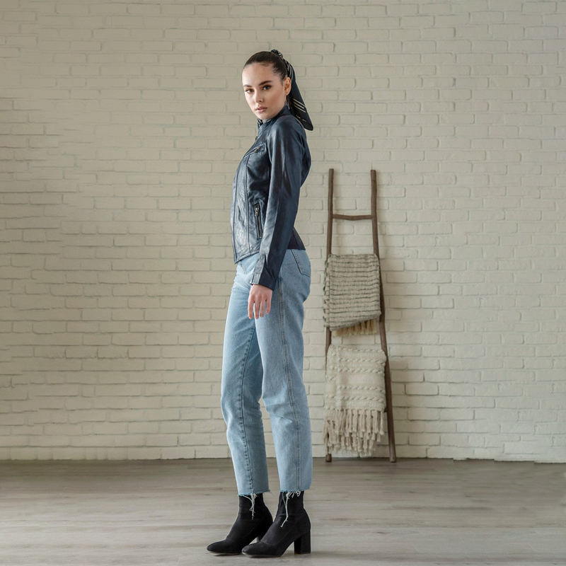 Daisy Leather Jacket - Blue