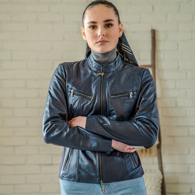 Daisy Leather Jacket - Blue