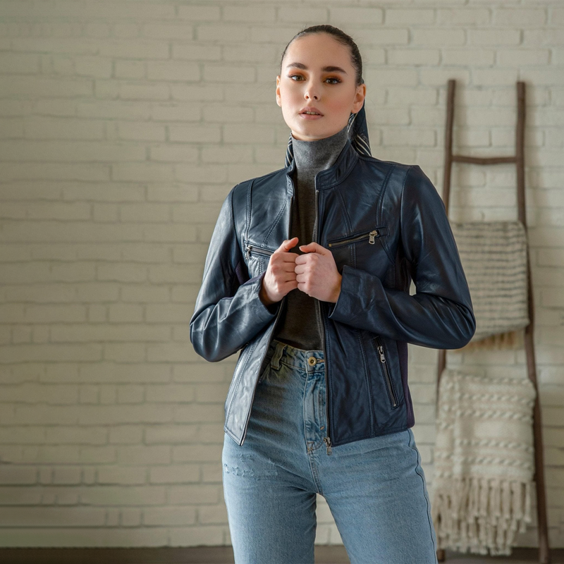 Daisy Leather Jacket - Blue