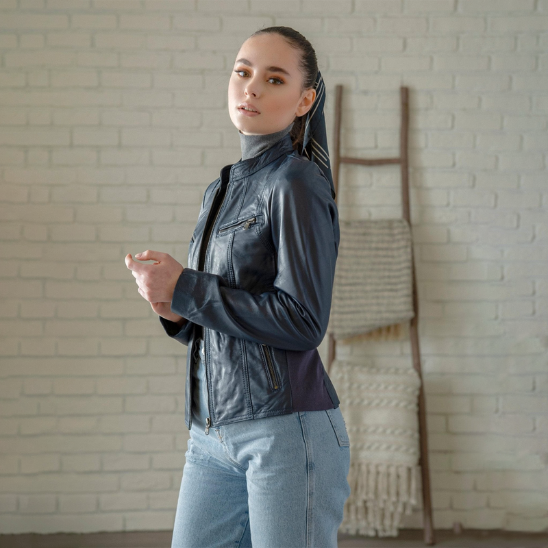 Daisy Leather Jacket - Blue