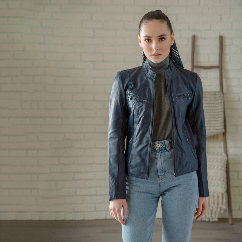 Daisy Leather Jacket - Blue