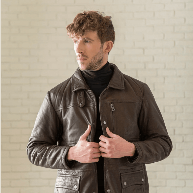 Shearling Collar Leather Coat