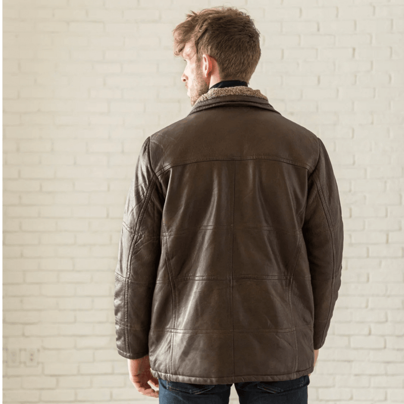 Shearling Collar Leather Coat