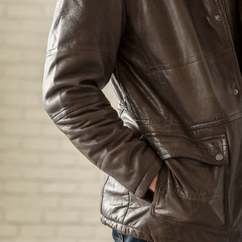 Shearling Collar Leather Coat