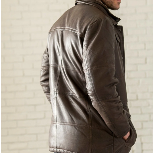 Shearling Collar Leather Coat