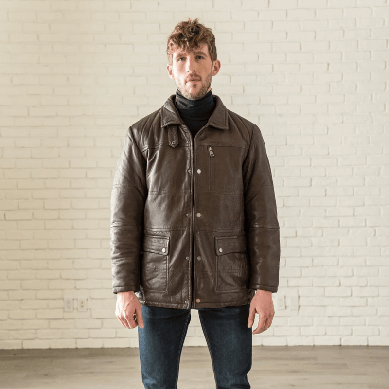 Shearling Collar Leather Coat