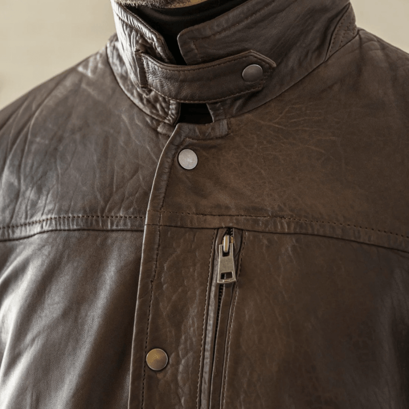 Shearling Collar Leather Coat