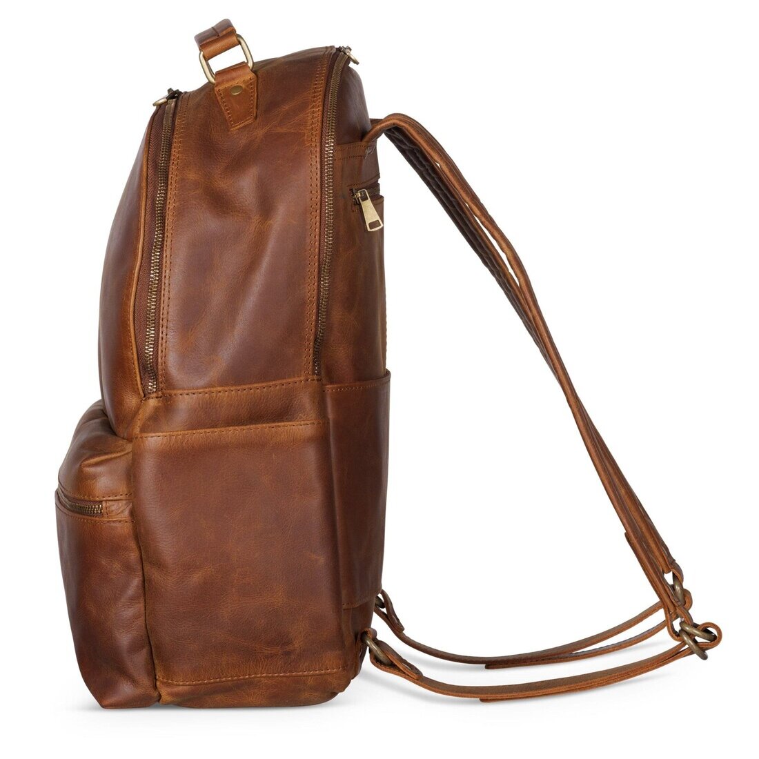 Leather Backpack Rucksack Saddle Brown