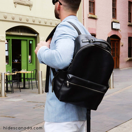 Leather Backpack Rucksack - Black