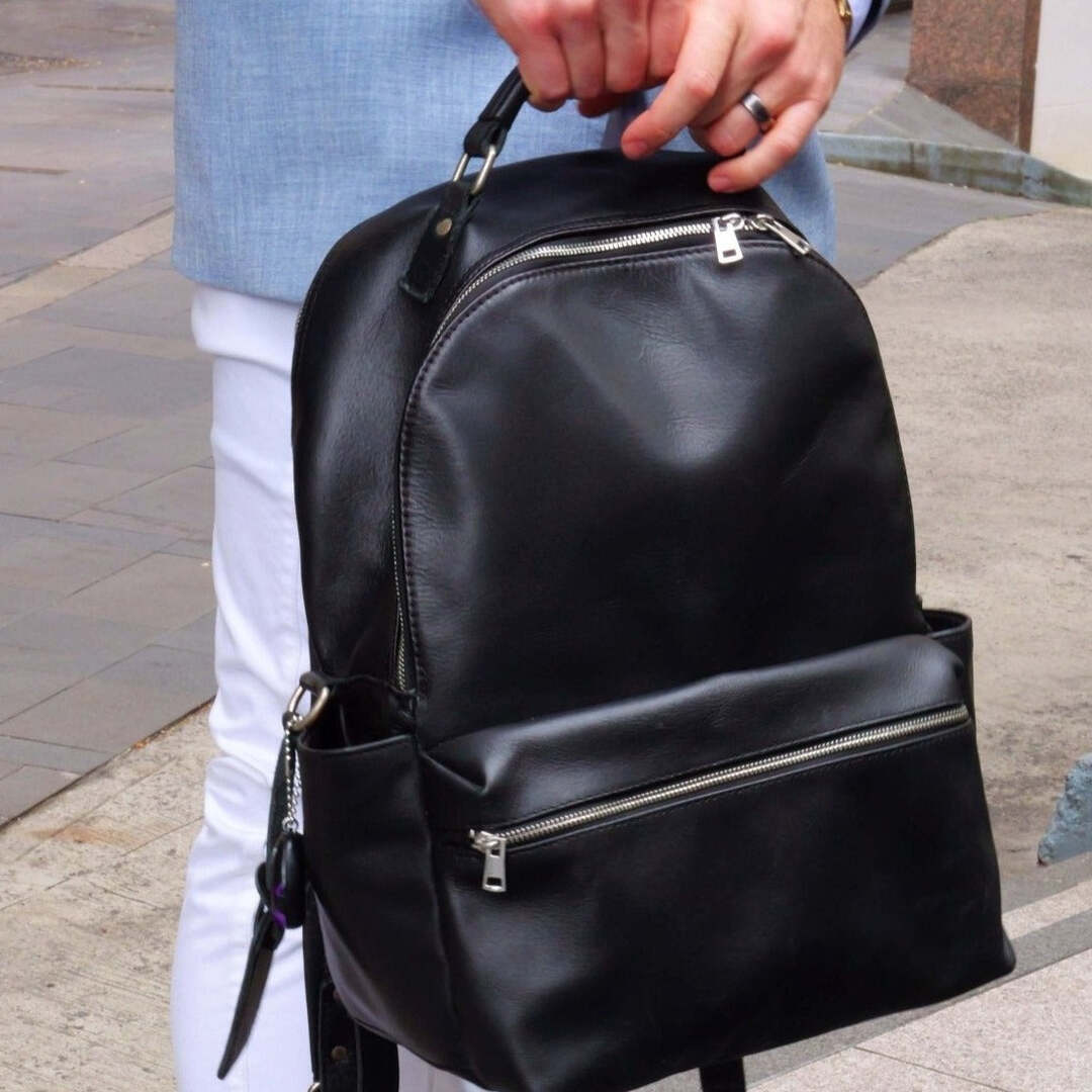 Leather Backpack Rucksack - Black