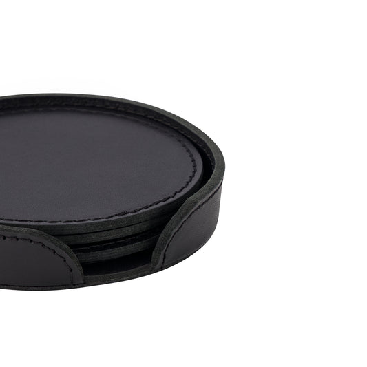 Leather Coaster Set - Black