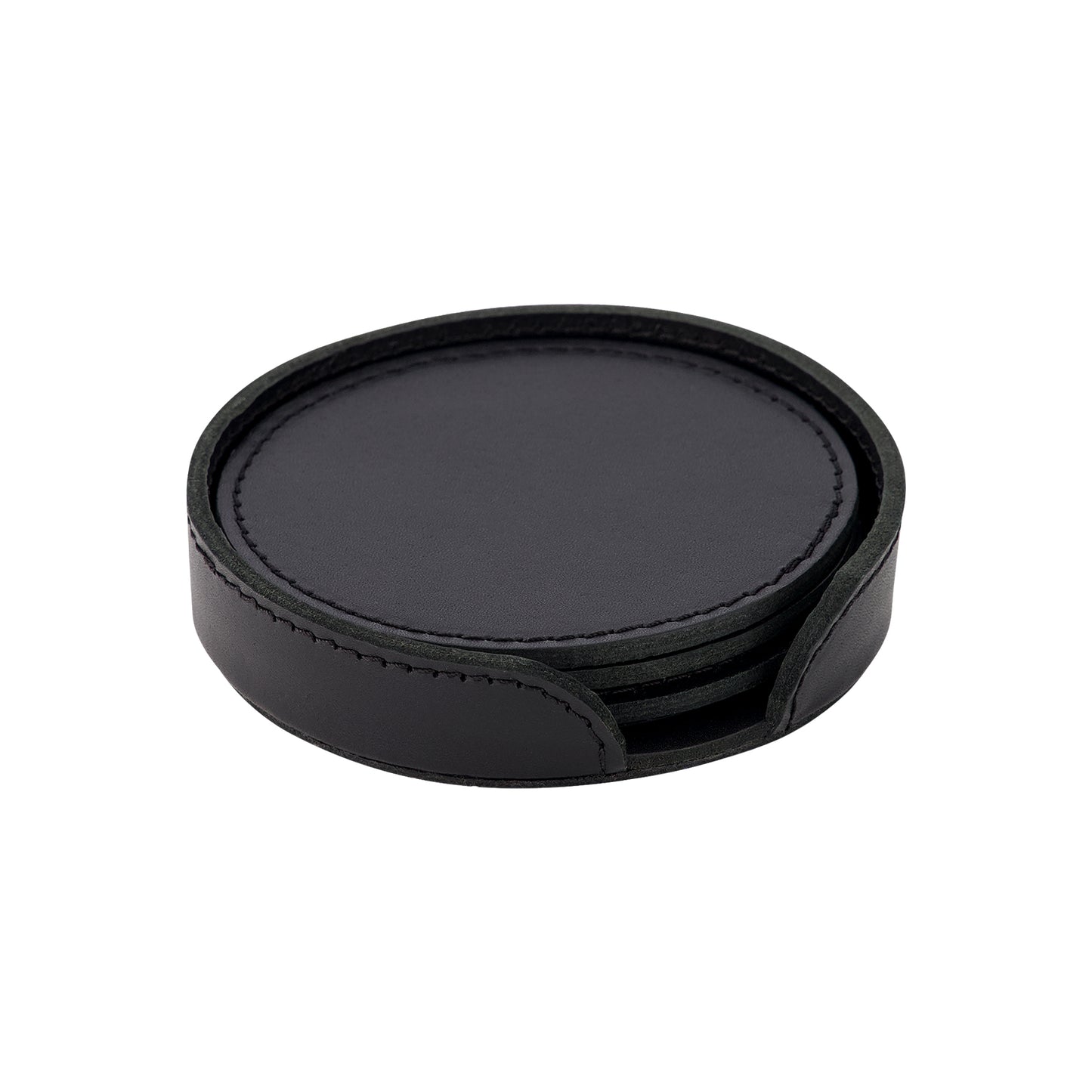 Leather Coaster Set - Black