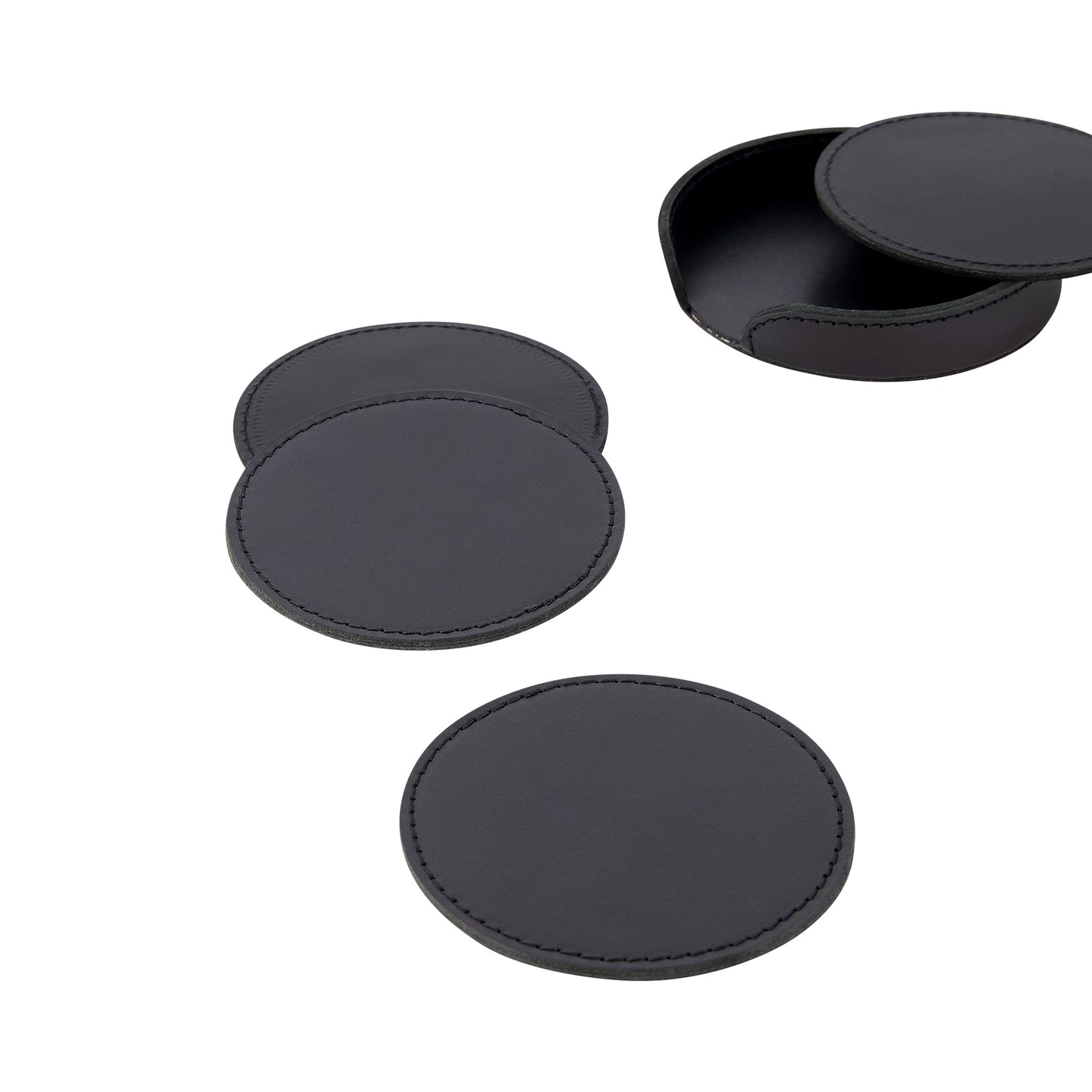 Leather Coaster Set - Black