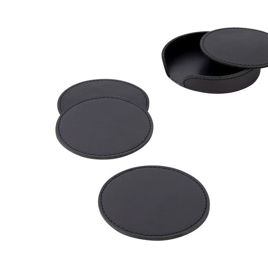 Leather Coaster Set - Black
