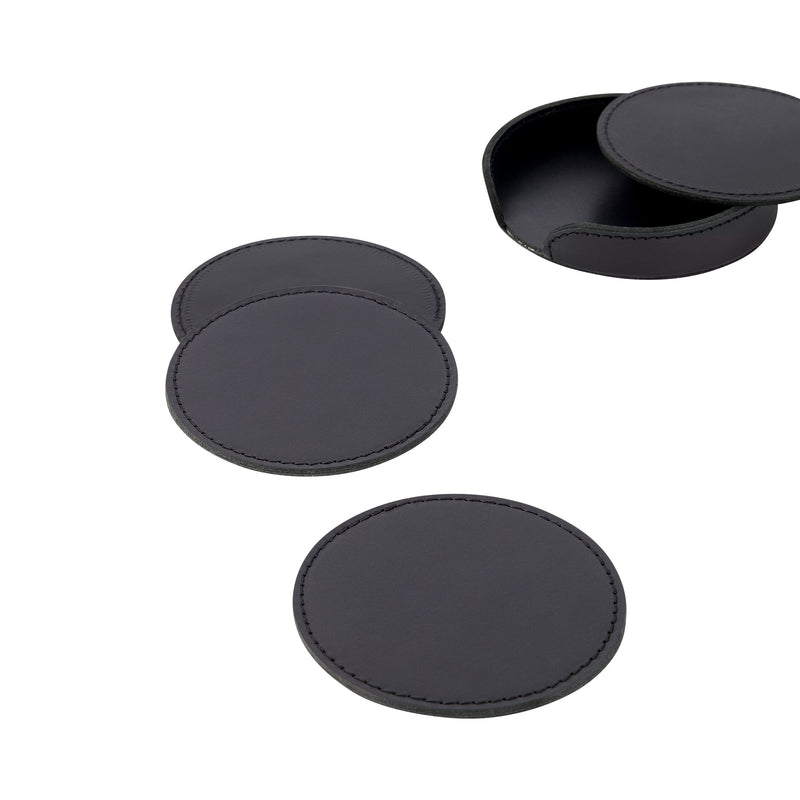 Leather Coaster Set - Black