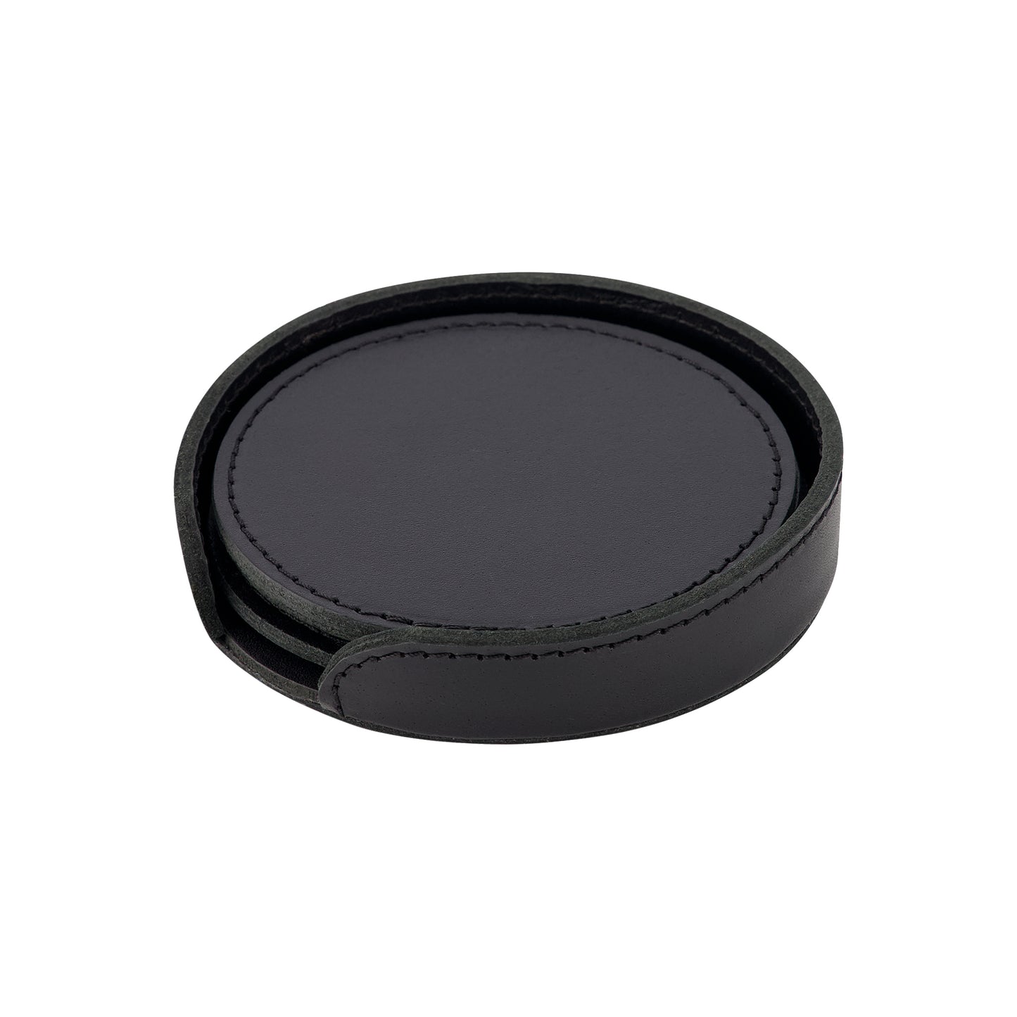 Leather Coaster Set - Black