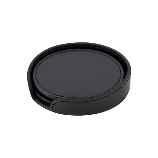 Leather Coaster Set - Black